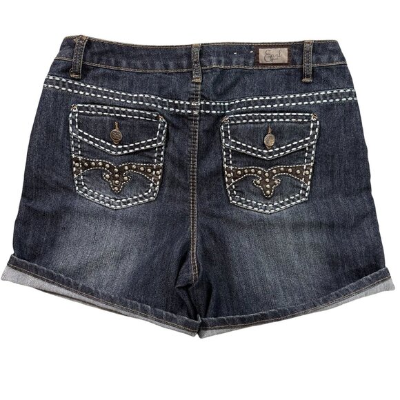 Earl Jean Shorts Womens 12 Embroidered Studded Western Cuffed Dk Wash Denim 32x4 - Picture 2 of 10